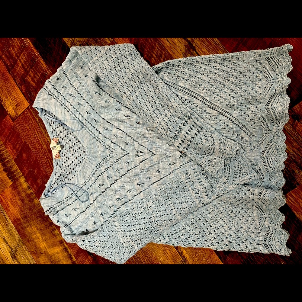 Women’s Small Pink Rose Light Blue Sweater